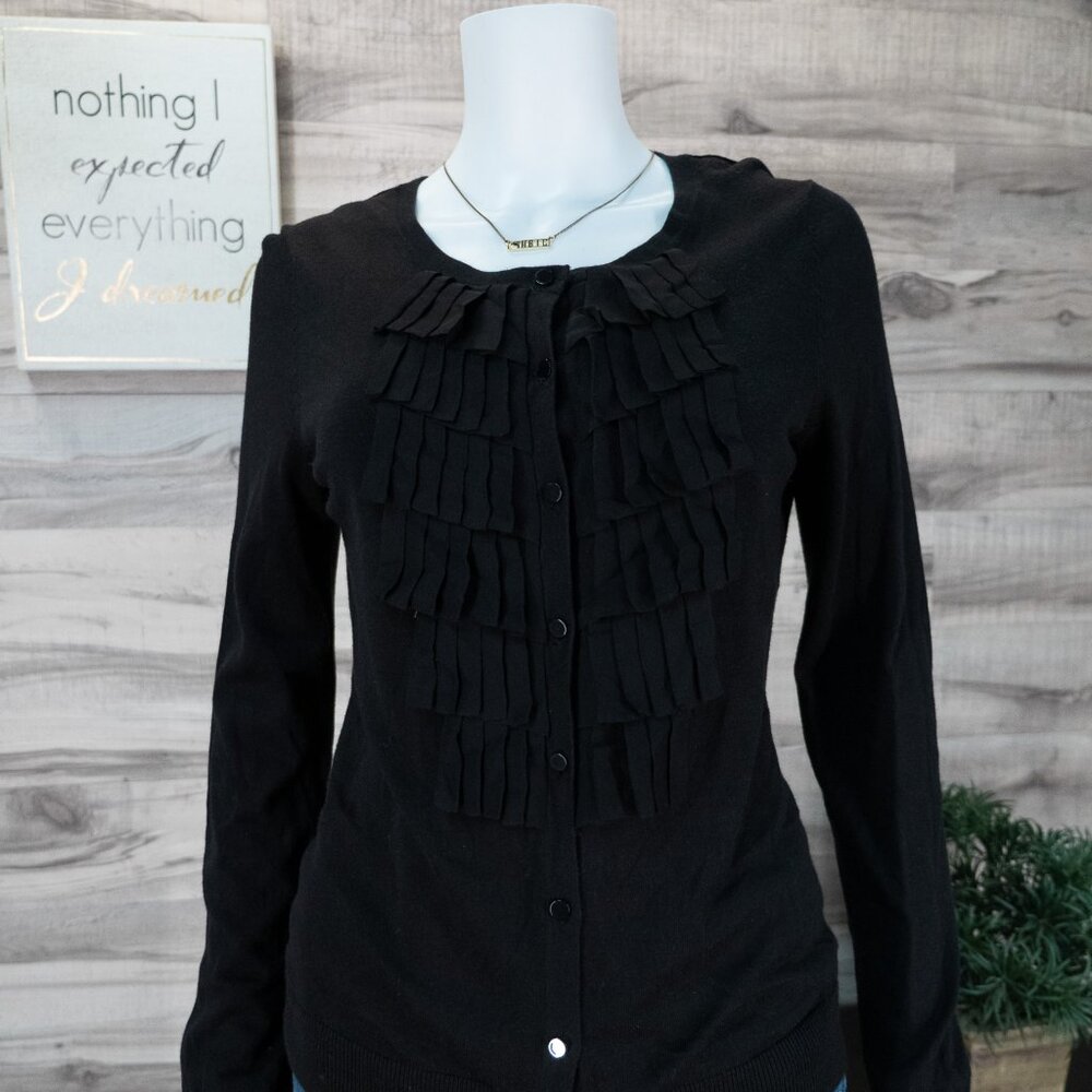 Talbots Black Ruffle Cardigan